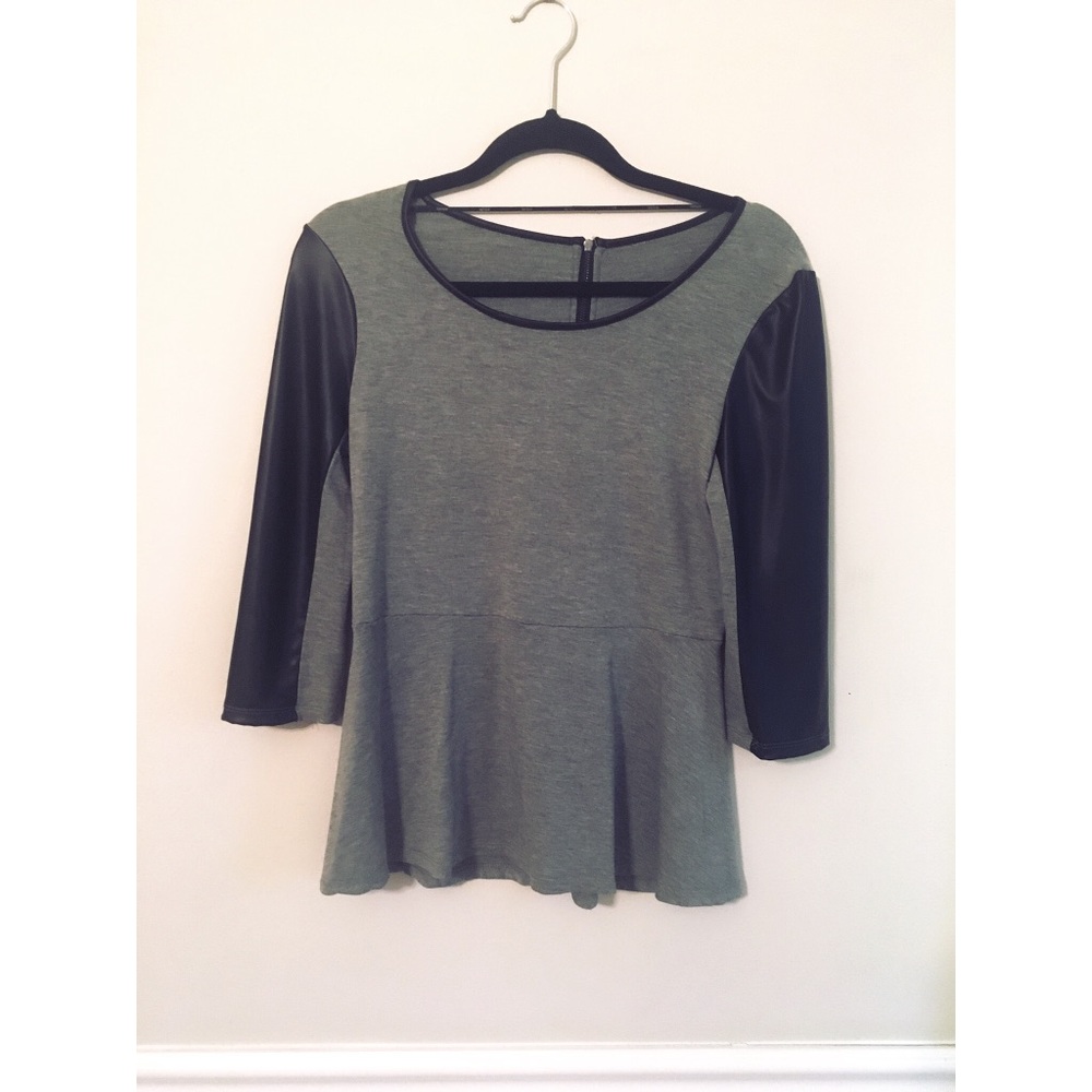 Kensie Peplum Grey and Faux Black Leather Details